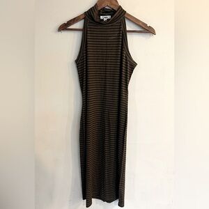 LNA Women’s Dark Brown Striped Sleeveless Mock Neck Maxi Dress Size M